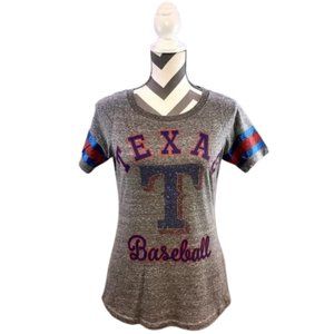 G-III 4Her by Carl Banks Texas Rangers Heather Dark Gray, Blue & Red Graphic Tee